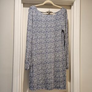 Tart Blue White Geometric Braid Print Long Sleeve Tunic Dress Women’s Size Small